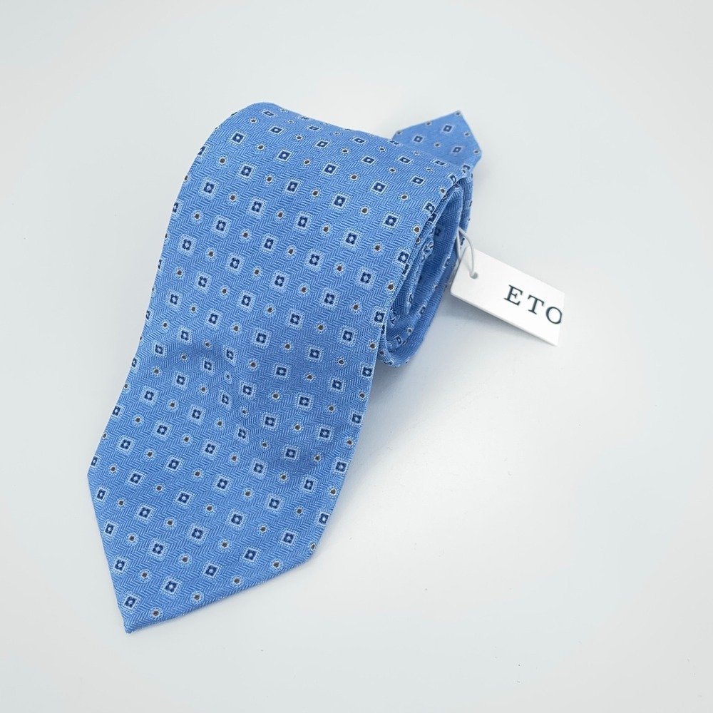 Eton Tie Mens One Size Blue Brown Patterned Silk Classic Fit Necktie Italy Made